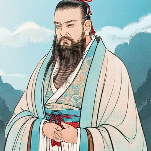 masterpiece, traditional_media, best quality, realistic, extremely detailed CG , 1boy,beard,hanfu, long sleeves, portrait,  solo,  ribbon, cloud,  sky ,<lora:xuanxue_v2.0:0.55>,handsome 