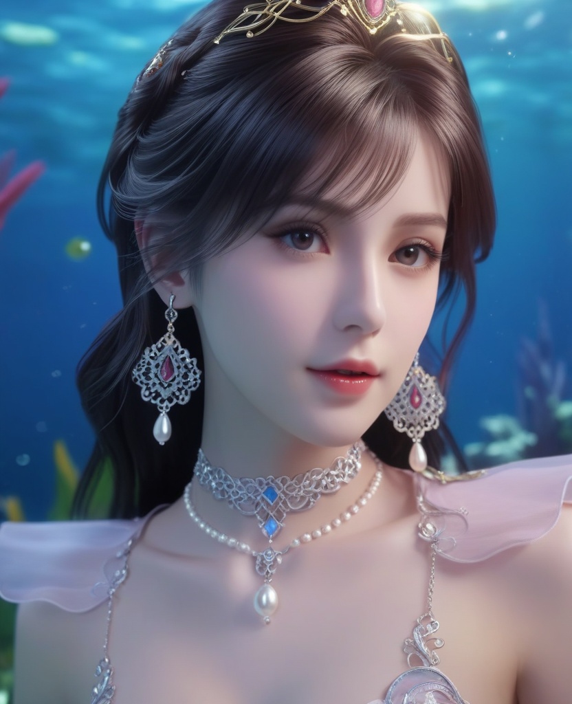 <lora:595-DA-XL-斗罗大陆-小舞-神界服装:0.8>(,1girl, ,best quality, ),looking at viewer,masterpiece, ((((, solo,  , ,solo focus, ,underwater, )))) ,ultra realistic 8k cg,   clean, masterpiece,     cinematic lighting, cinematic bloom,  (( , )),, , unreal, science fiction, luxury, jewelry, diamond, gold, pearl, gem, sapphire, ruby, emerald, intricate detail, delicate pattern, charming, alluring, seductive, erotic, enchanting, hair ornament, necklace, earrings, bracelet, armlet,,(cleavage), 
