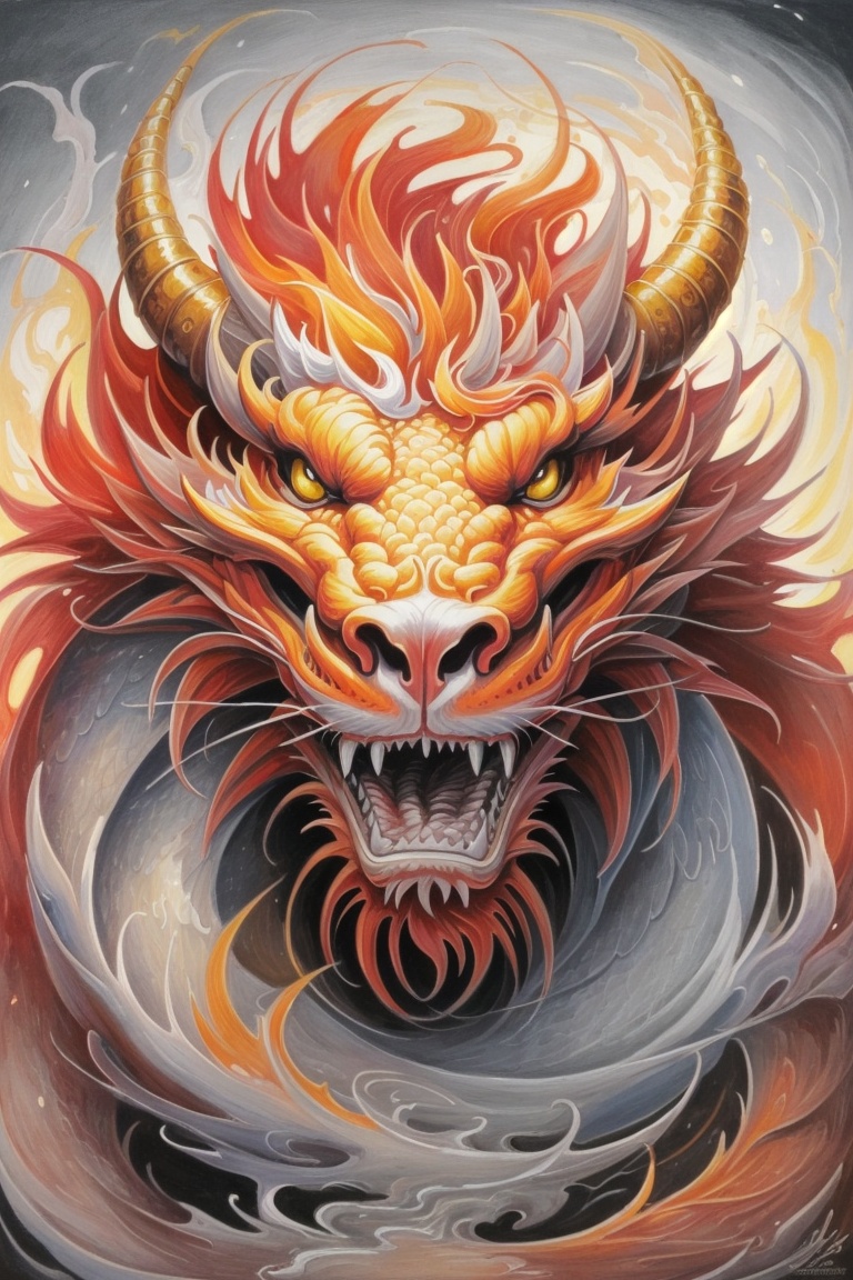 ((HRD, HUD, 8K)),((masterpiece, best quality)), highly detailed, soft light,ColoredLead, no humans, traditional media, fangs, horns, eastern dragon, open mouth, solo, looking at viewer, dragon, painting (medium), teeth, watermark, realistic,  <lora:画风-彩铅-ColoredLead_v1.0:0.8>