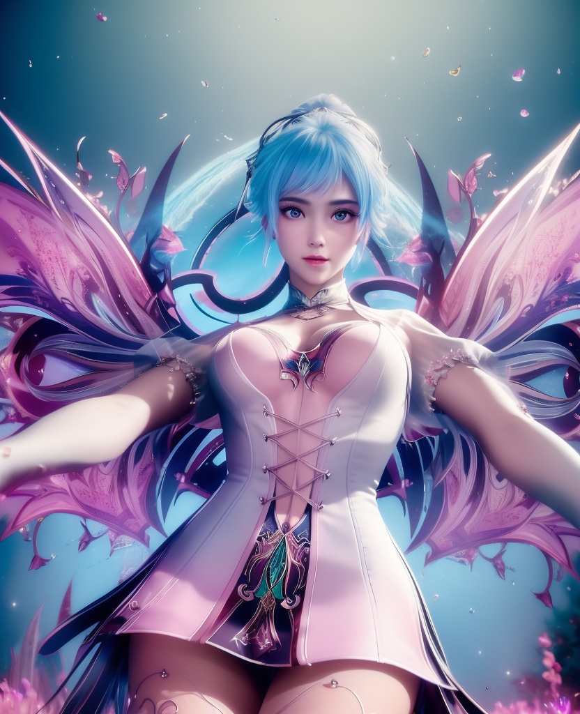 <lora:552-DA-斗罗大陆-唐舞桐-V2:0.8>(,1girl, ,best quality, ),looking at viewer,  ,,ultra detailed background,ultra detailed background,ultra realistic 8k cg,, ,masterpiece, (( , )),ultra realistic 8k cgSurrounded by strange, movie perspective, advertising style, Colorful background, splash of color A beautiful woman with delicate facial features,tattoo all over body, flower arms, from below,