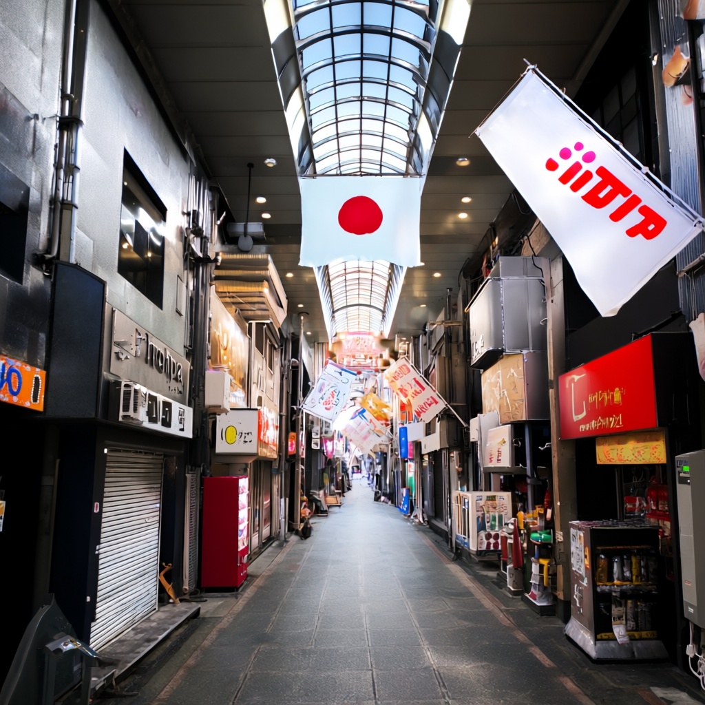 tenjinbashisuji shopping street,  no humans,  covered street on Tensor.Art