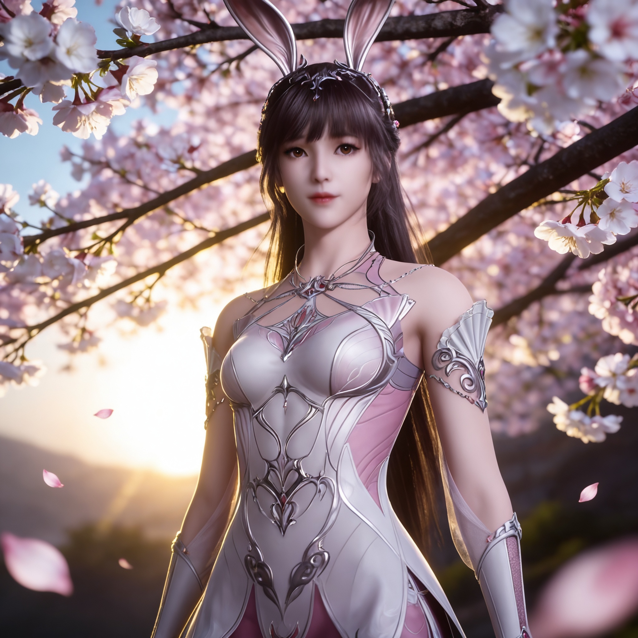 <lora:斗罗大陆-小舞Pony:0.8> 1girl, long hair, brown hair,brown eyes, hair ornament, rabbit ears, pink dress, metal collar, bare shoulders,, realistic style photo,outstanding style,adding a touch of dimension to your images without compromising details,whirls of vapor,ethereal ambiance,delicate details,magical atmosphere,concept art,highly detailed,ultra-high resolution,32K UHD,sharp focus,best-quality,masterpiece,golden hour,unconventional supreme masterpiece,masterful details,temperate atmosphere,with a high-end texture,in the style of fashion photography,magazine style,Dynamic Angle,Dynamic posture,(cowboy_shot:1.2),depth of field,lens flare,extreme aesthetic,masterpiece,best quality,good quality,newest,year 2025,very aesthetic,absurdres,Visual impact,A shot with tension,ultra-high resolution,32K UHD,sharp focus,best-quality,masterpiece,Emotionalization,unconventional supreme masterpiece,masterful details,temperate atmosphere,with a high-end texture,in the style of fashion photography,(Visual impact:1.2),giving the poster a dynamic and visually striking appearance,, masterpiece,best quality,solo,1girl,upper body,petals,looking at viewer,moon,branch,cherry blossoms,flower,extreme aesthetic,(quasarcake:0.7),masterpiece,best quality,good quality,newest,very aesthetic,absurdres,A shot with tension,(Visual impact,giving the poster a dynamic and visually striking appearance:1.2),impactful picture,offcial art,colorful,splash of color,movie perspective,