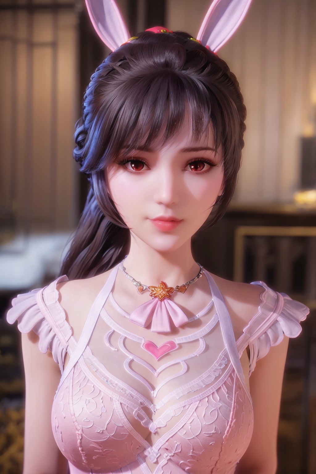 (masterpiece:1.4, best quality),(intricate details),unity 8k wallpaper,ultra detailed,beautiful and aesthetic,(photorealistic:1.4),perfect lighting,ultra realistic 8k cg,picture-perfect face,flawless,clean,masterpiece,professional artwork,famous artwork,3d,best quality,highly detailed,realistic,masterpiece,ultra-detailed,blurry,(looking at viewer:1.2),1girl,solo,<lora:xiaowu_20231012033854:0.8>,(upper part of the body:1.2),(medium breasts:1.5),black hair,