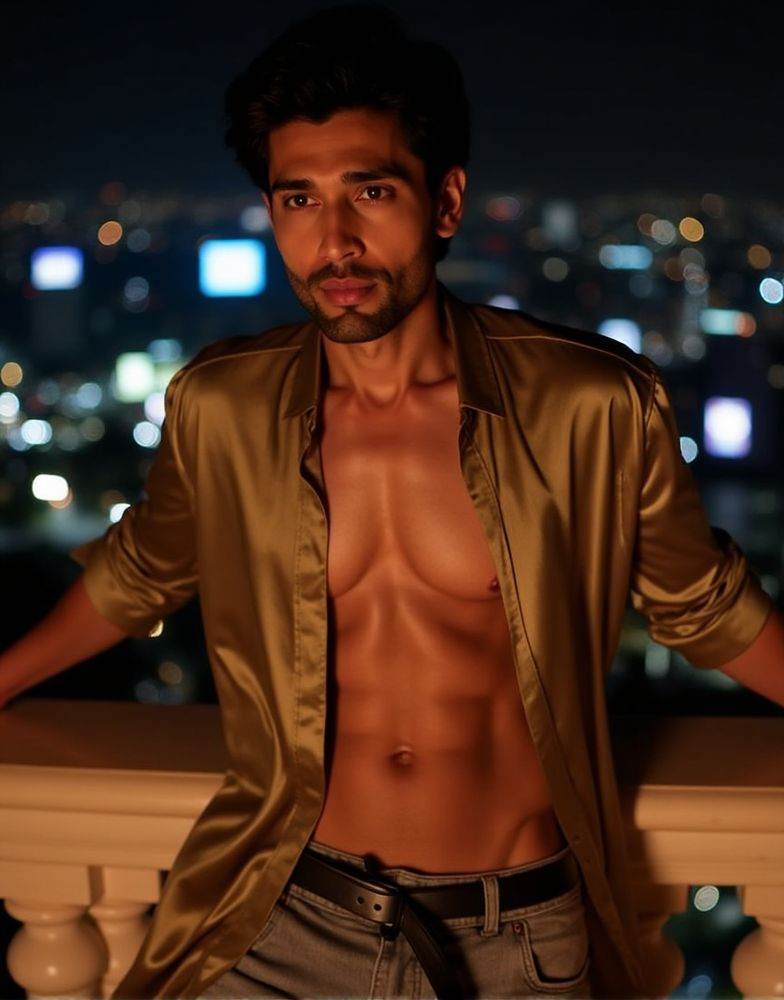 Rohit Khandelwal ,  direct eye contact,  six pack abs on Tensor.Art