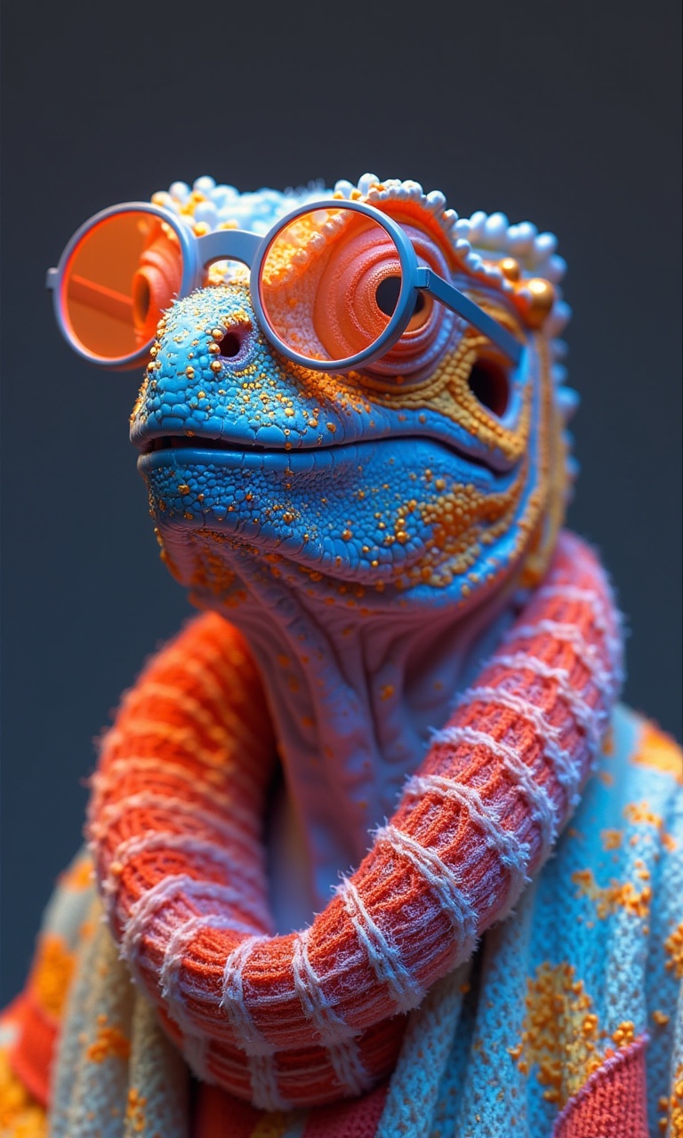 Chameleon wearing reading glasses on Tensor.Art