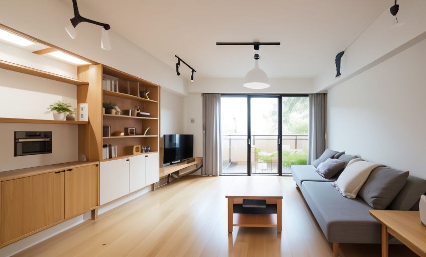 book, cabinet, chair, couch, indoors, instrument, jinchou, lamp, livingroom, no humans, pillow, plant, plate, refrigerator, scenery, shelf, sink, speaker, table, white shirt, window, wooden floor, <lora:SD1.5_JinchouRoom1.28:0.7>