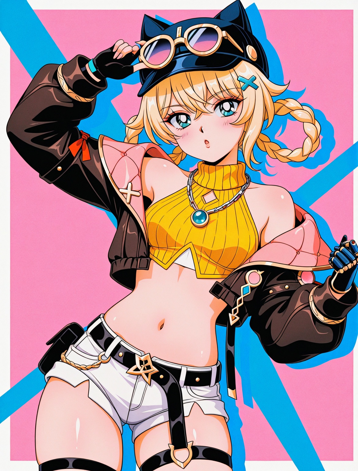 A cartoon-style illustration of jahoda_\(genshin_impact\),  braided_hair_rings,  cat hear hat on Tensor.Art
