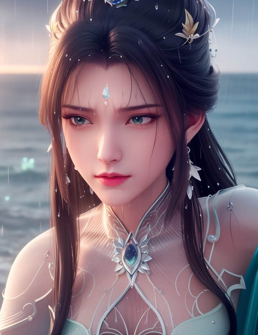 <lora:534-DA-诛仙第二季-陆雪琪-V2:0.8>(,1girl, ,best quality, ),looking at viewer, ,ultra detailed 8k cg, ultra detailed background, ultra realistic 8k cg,  ,masterpiece((((1girl, solo,  , ,solo focus, wet,sweat, ocean,rain, water drop, )))) (, , sweatdrop, flying sweatdrops, sweating profusely,colorful drop \(module\), )   clean, masterpiece,     cinematic lighting, cinematic bloom,   , unreal, science fiction, luxury, jewelry, diamond, gold, pearl, gem, sapphire, ruby, emerald, intricate detail, delicate pattern, charming, alluring, seductive, erotic, enchanting, hair ornament, necklace, earrings, bracelet, armlet,halo,