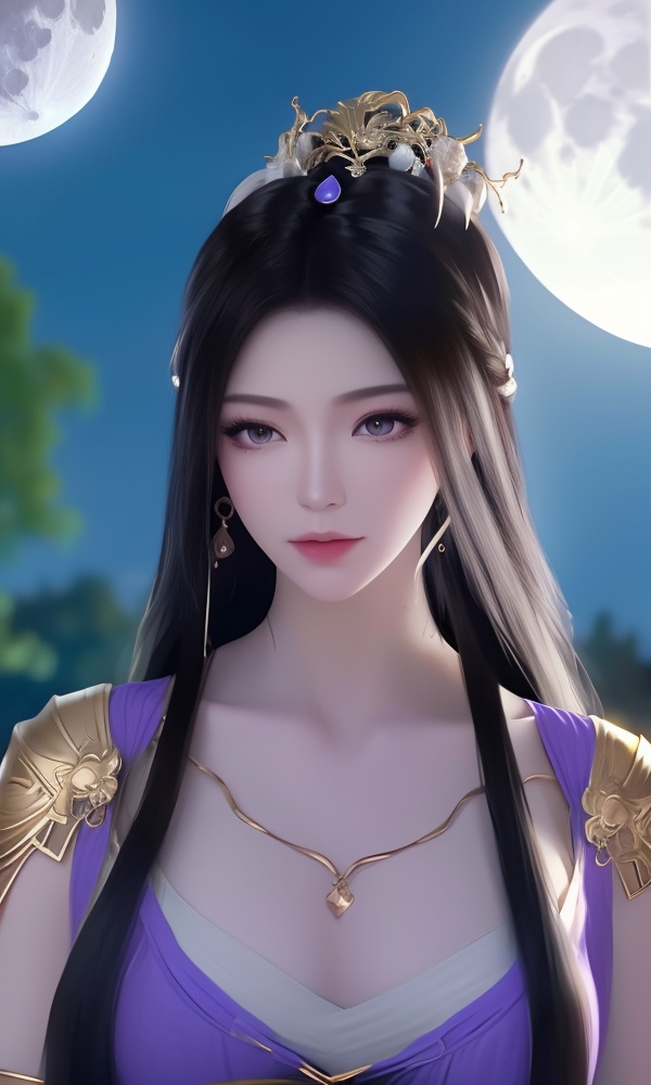 (,1girl, ,best quality, ),looking at viewer, <lora:395-DA-凡人修仙传-紫灵:0.8> ,ultra detailed background,ultra detailed background,ultra realistic 8k cg, ,masterpiece, (( , )),, ,fiction,mole,,tamari \(flawless\),     ,(()), (),  ,see-through, lace, (((, solo, moon, , bare_tree, )))(()), , jewelry, necklace, solo, , , , hair_ornament, , earrings,large breasts,,  , ,