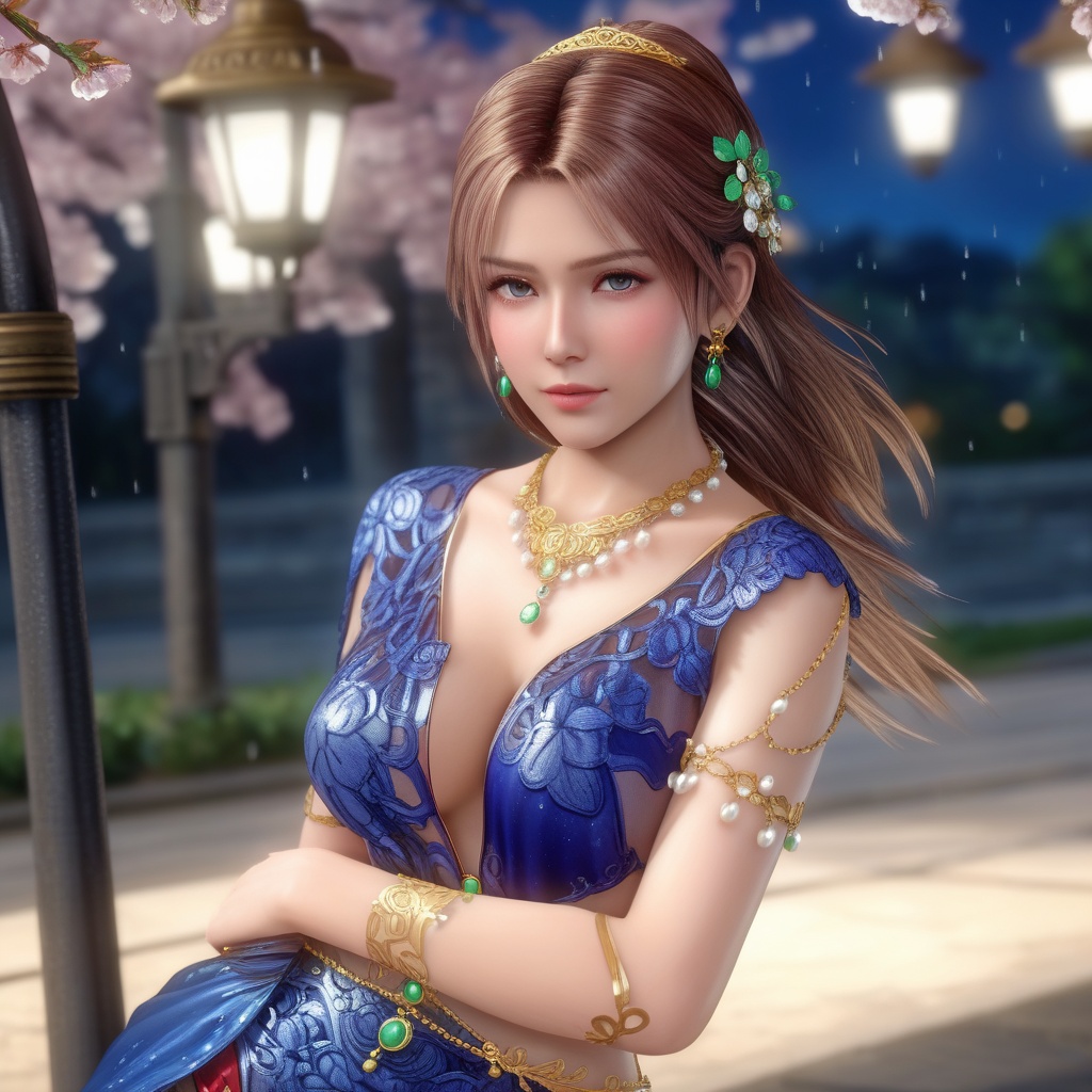 <lora:847-DA-XL-死或生-Elise-BirthdaySuit-20220903:0.8>, (,1girl, ,best quality, ),, ,ultra detailed 8k cg,            cinematic lighting, cinematic bloom, (( , )),,  , unreal, science fiction,  luxury, jewelry, diamond, pearl, gem, sapphire, ruby, emerald, intricate detail, delicate pattern, charming, alluring, seductive, erotic, enchanting, hair ornament, necklace, earrings, bracelet, armlet,halo,masterpiece, (( , )),,  ,cherry blossoms,(((, night,night sky,lamppost,  ultra high res, (photorealistic:1.4), raw photo, 1girl, , rain, sweat, ,wet, )))(( , ))   (cleavage),spread legs,