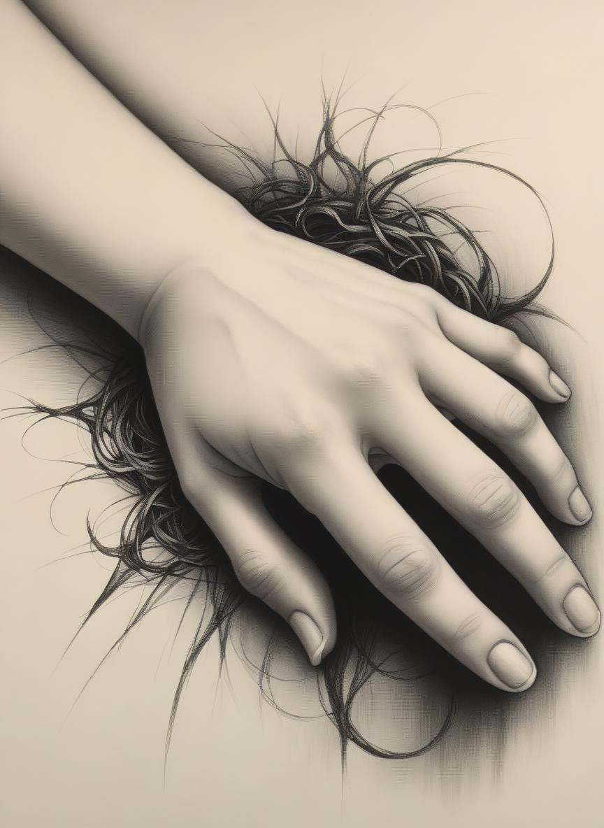 charcoal \(medium\), anime, hands