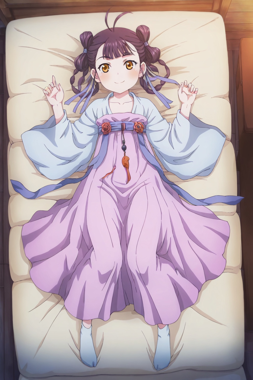 <lora:dongfangqinlan:1>dongfangqinlan,1girl,smile,(full body),looking at viewer,lying