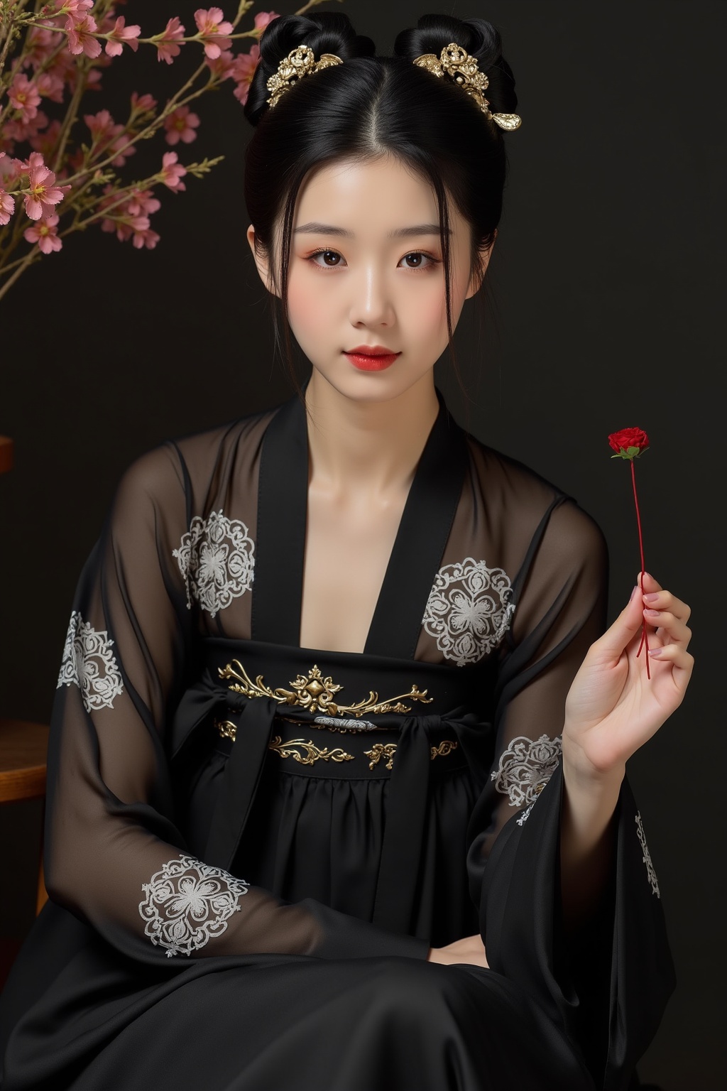 Classical beauty,  Asian girl,  a woman wearing Tang Dynasty Confucian clothes with large sleeves on Tensor.Art
