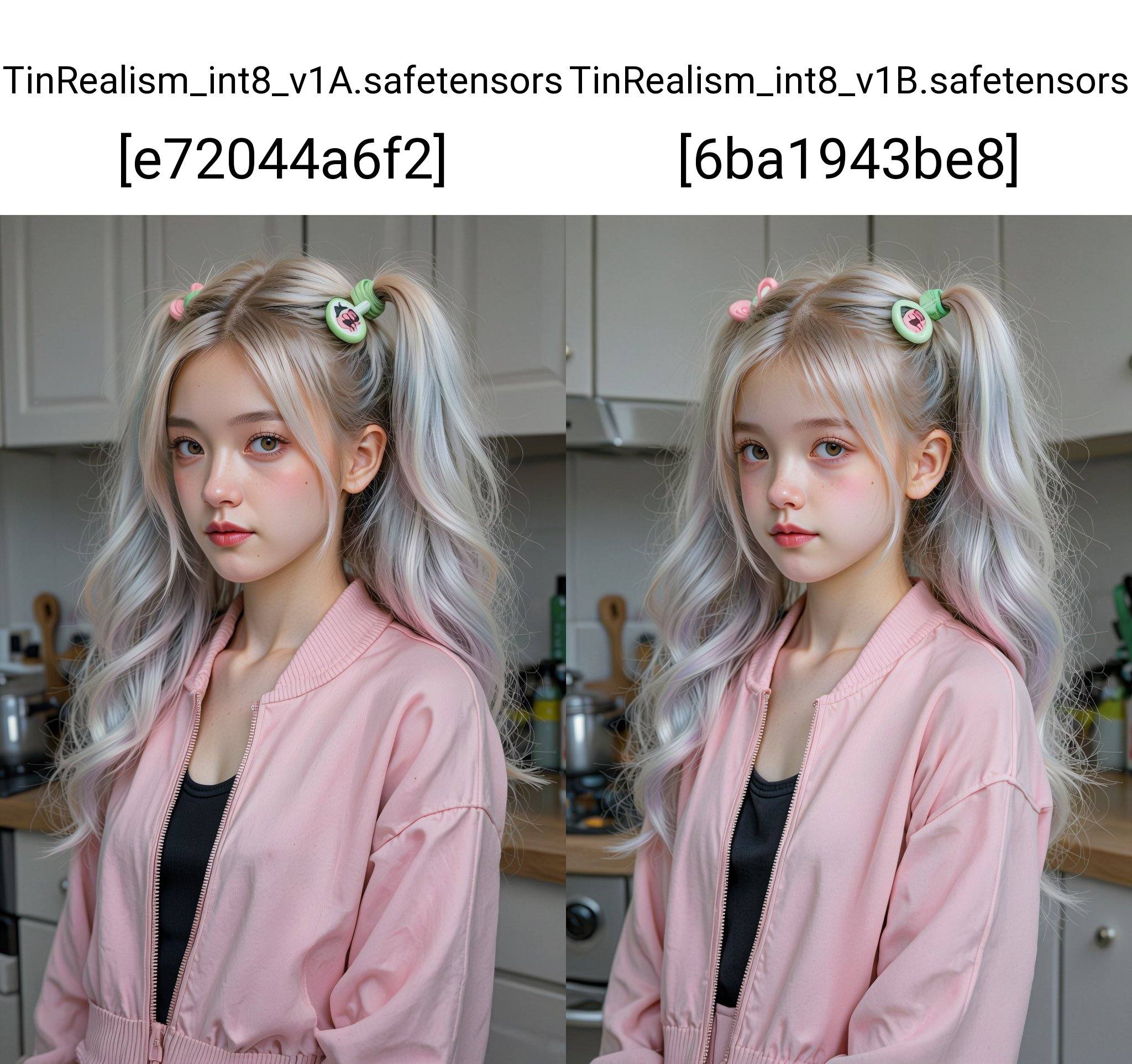 This is a high-resolution photograph of a young Asian woman with a fair complexion and long,  wavy,  pastel white hair sty...