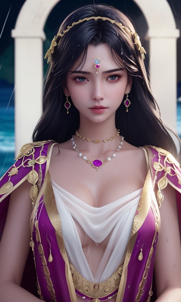 <lora:362-DA-神印王座-女使大人:0.6>,(,1girl, ,best quality, ),ultra detailed 8k cg, ultra detailed background, ultra realistic 8k cg,  ,masterpiece((((1girl, solo,  , ,solo focus, wet,sweat, ocean,rain, water drop, )))) (, , sweatdrop, flying sweatdrops, sweating profusely,colorful drop \(module\), ) flawless, clean, masterpiece, professional artwork, famous artwork, cinematic lighting, cinematic bloom,  dreamlike, unreal, science fiction, luxury, jewelry, diamond, gold, pearl, gem, sapphire, ruby, emerald, intricate detail, delicate pattern, charming, alluring, seductive, erotic, enchanting, hair ornament, necklace, earrings, bracelet, armlet,halo,