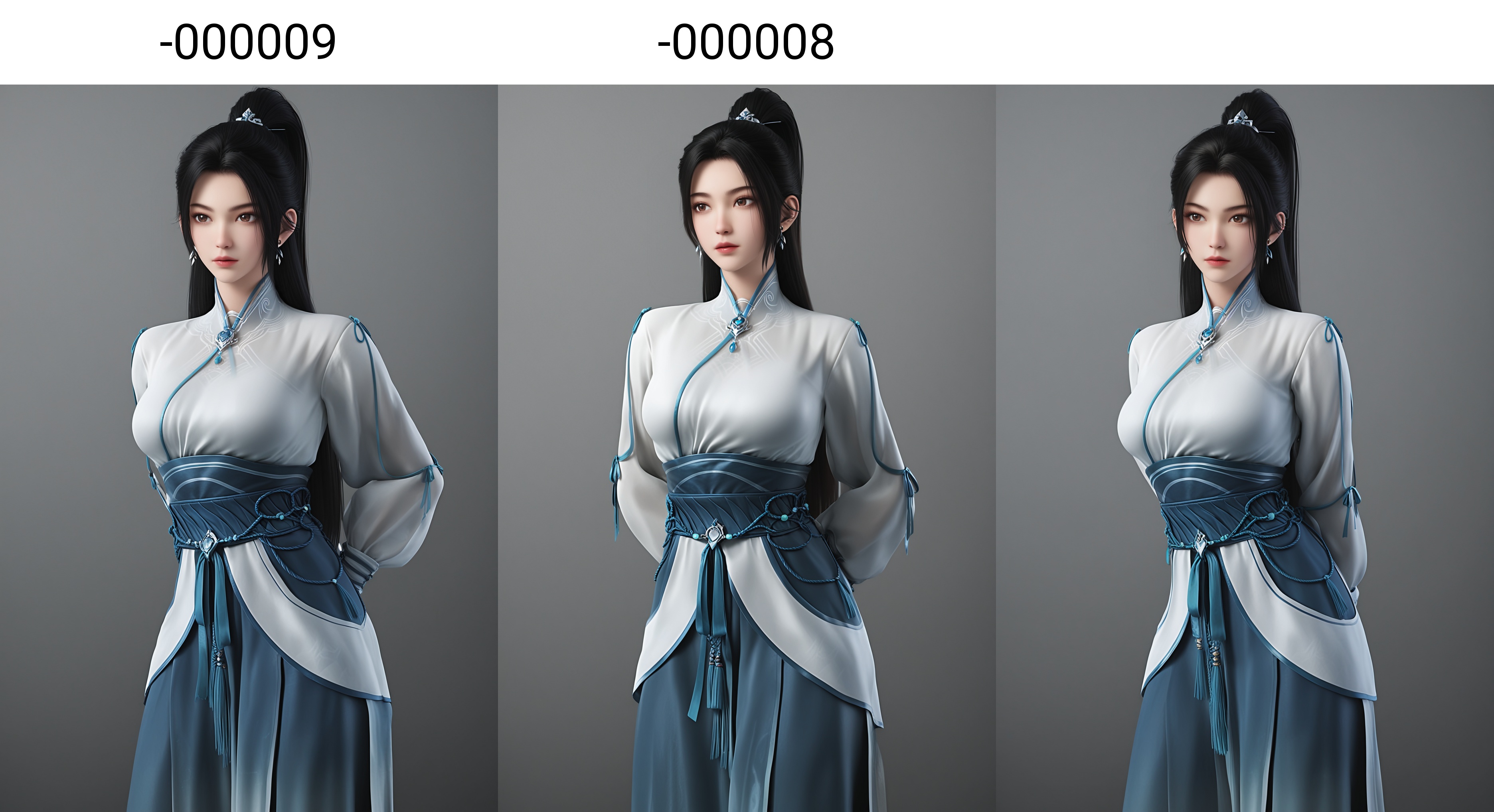 (score_9),masterpiece,best quality,absurdres,highres,BREAKwhite_skin,(fair_skin:1.1),<lora:宁姚-ill-000009:0.83>,ningyao,1girl,solo,long hair,black hair,ponytail,jewelry,earrings,brown eyes,chinese clothes,sash,collarbone,(large breasts),puffy chest,looking at viewer,(stretch:1.1),front view,standing,BREAKsimple background,Tyndall effect,Cinematic Lighting,Volumetric Lighting,