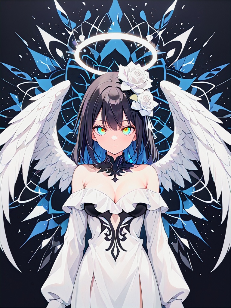1girl,  solo BREAK white_angel with white further wing,  light halo on Tensor.Art