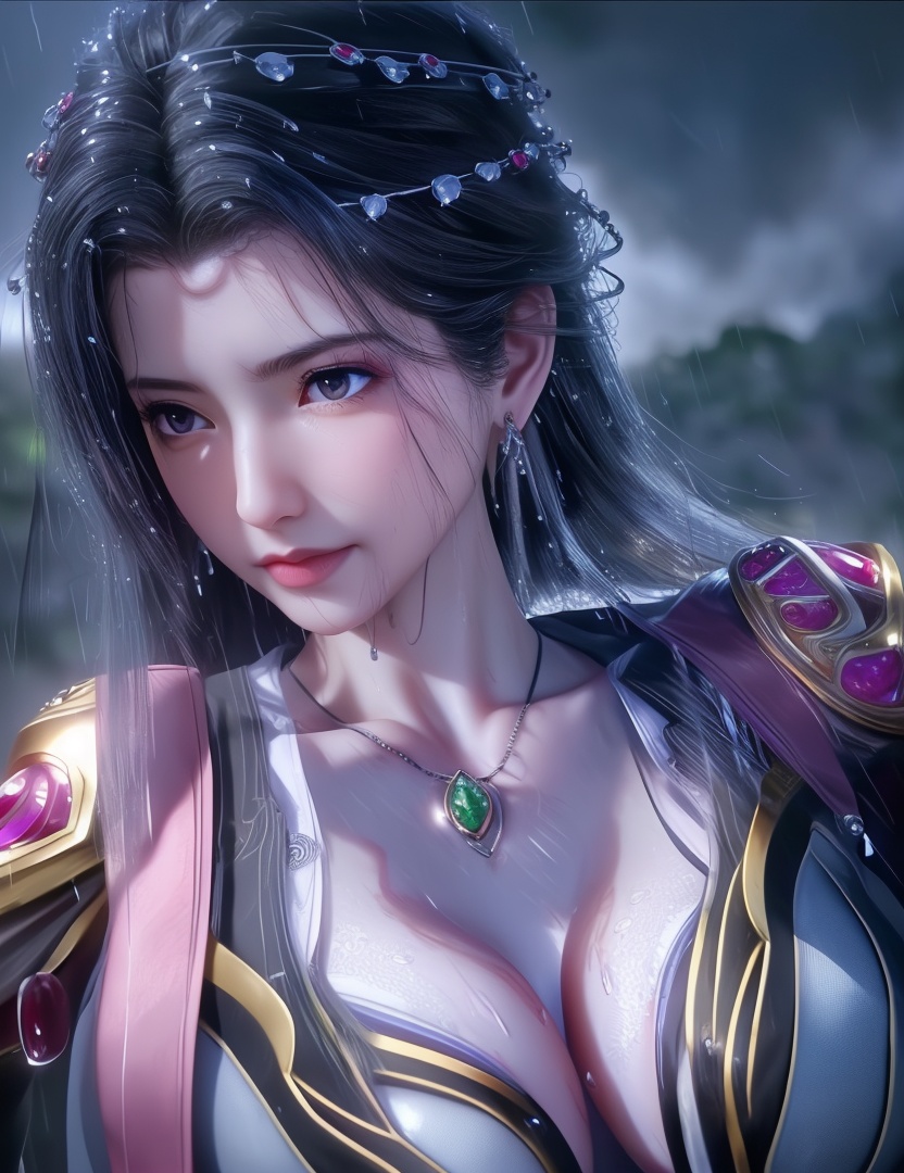 <lora:512-DA-师兄啊师兄-琼霄:0.8>(,1girl, ,best quality, ),looking at viewer, ,ultra detailed 8k cg, ultra detailed background,  ultra realistic 8k cg,          cinematic lighting, cinematic bloom, (( , )),,  , unreal, science fiction,  luxury, jewelry, diamond, pearl, gem, sapphire, ruby, emerald, intricate detail, delicate pattern, charming, alluring, seductive, erotic, enchanting, hair ornament, necklace, earrings, bracelet, armlet,halo,masterpiece, (( , )),,  ,cherry blossoms,(((, night,night sky,,  ultra high res, (photorealistic:1.4), raw photo, 1girl, , rain, sweat, ,wet, )))(( , ))   (cleavage), (),