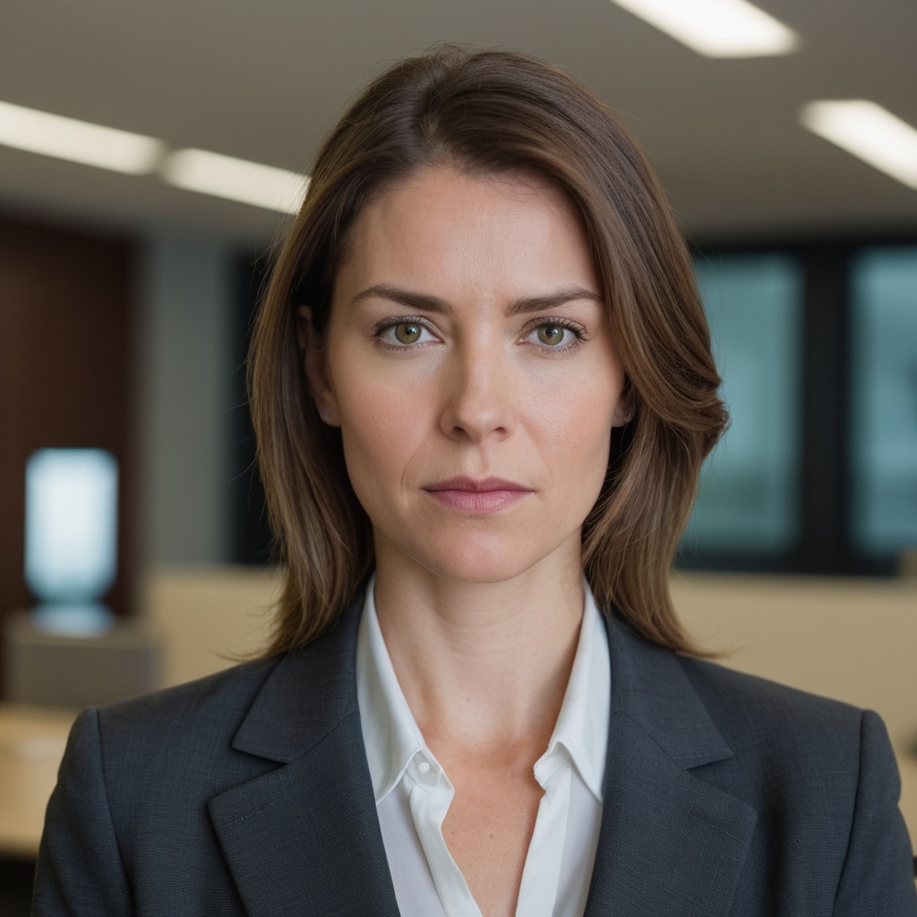 a woman in a business suit staring directly at the camera on Tensor.Art