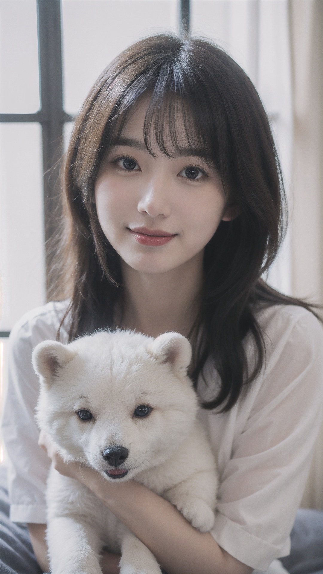 1girl,blush,seductive smile,looking at viewer,<lora:mzql2:1>,Ultra-realistic 8k CG,masterpiece,best quality,(photorealistic:1.4),HDR,absurdres,Professional,RAW photo,lens flare,(film grain:1.1),Bokeh,((Depth of field)),studio light, a woman , a bunch of teddy bears  and posing for a picture with them in a bed, 1girl, black_eyes, black_hair, bunny, cat, curtains, dog, flower, lips, petting, polar_bear, puppy, realistic, sheep, shiba_inu, smile, tongue_out, white_cat, Highly detailed,Professional,extreme detail description;,<lora:高质量调节器_v1.0:-1>,