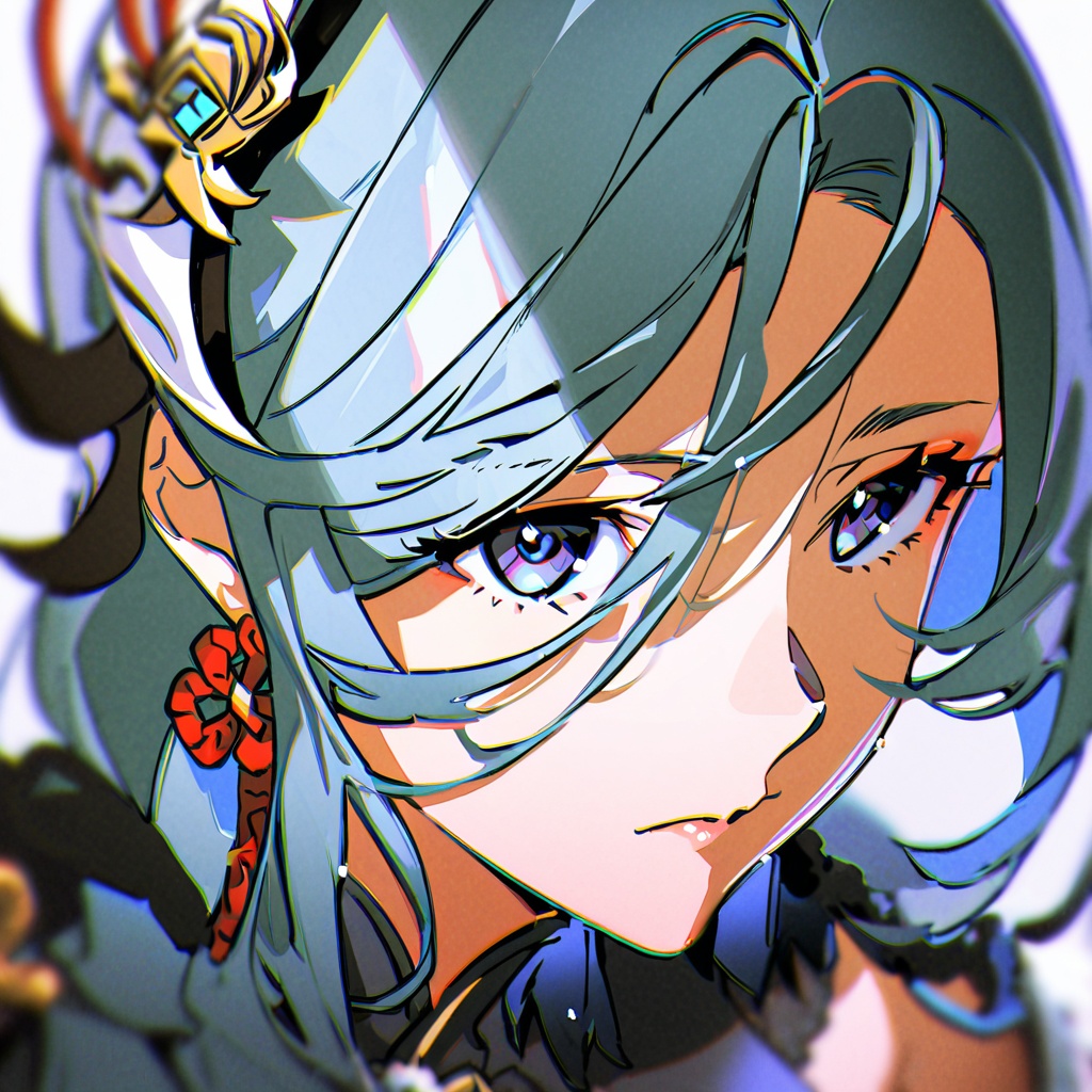 masterpiece, best quality,  <lora:yoneyama-a31-000020:1>,yoneyama mai, 1girl, solo,face,close-up,blurry, chromatic aberration,shenhe \(genshin impact\), ice,ice theme,snow,mature female, hair ornament, 