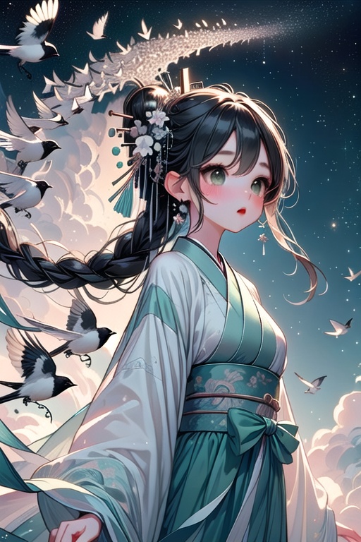 ((magpie bridge)),  ((birds flock)),  ((tanabata)) on Tensor.Art