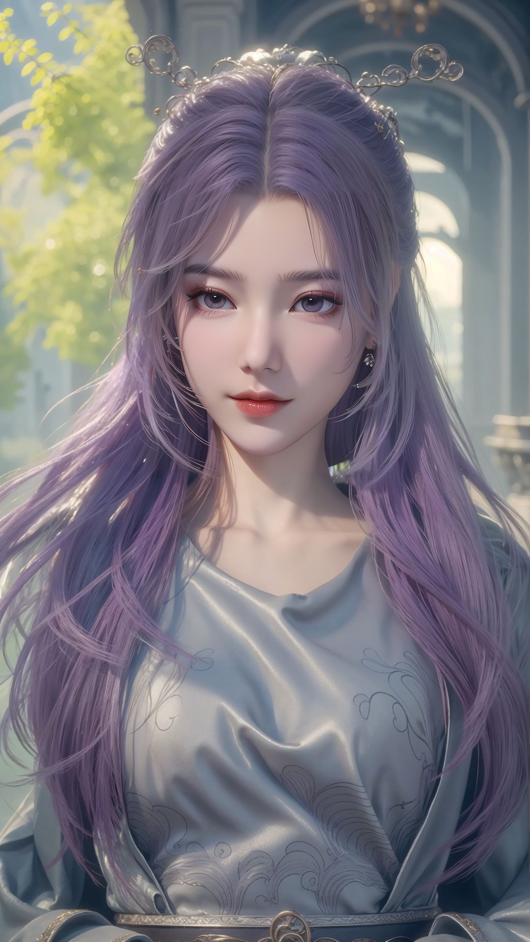 <lora:YX_20240409134143-000008:0.75>,YX,1girl,solo,hair ornament,purple hair,jewelry,purple eyes,hair bun,looking at viewer,closed mouth,portrait,realistic,nose,bangs,parted bangs,bare_legs,snow white skin,1girl,solo,long hair,purple hair,hair ornament,chinese clothes,upper body,looking at viewer,blurry background,hanfu,smile,closed mouth,blurry,hair stick,traditional media,dress,long sleeves,sexy,seduce,naked,(fullbody,Long distance shot),cinematic lighting,glowing point,<lora:HDR:0.5>,<lora:MHB:0.3>,GONGDIAN,<lora:GONGDIAN_20240315224227:0.7>,inside the palace,window,couch,carpet,
