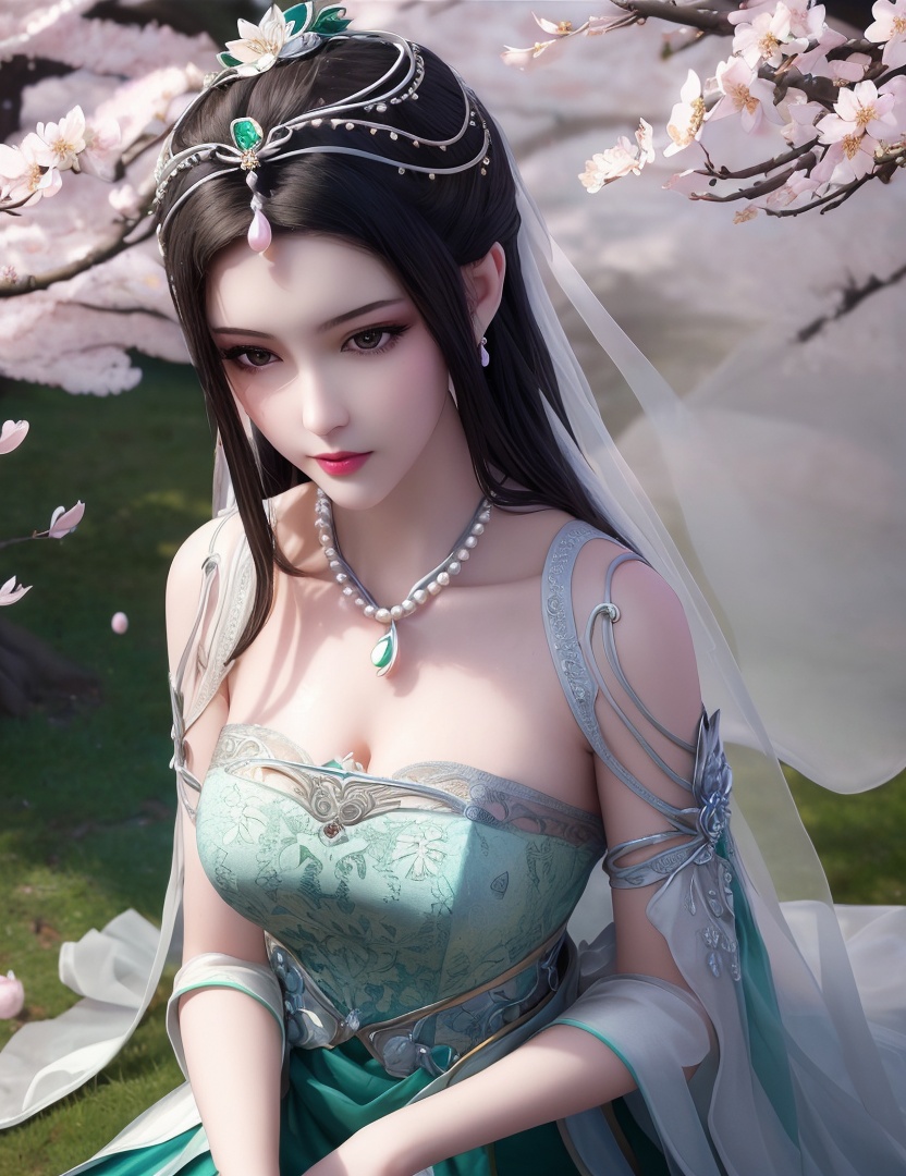 ultra realistic 8k cg, picture-perfect face, flawless, clean, masterpiece, professional artwork, famous artwork, cinematic lighting, cinematic bloom, perfect face, beautiful face, fantasy, dreamlike, unreal, science fiction,   lace, lace trim, lace-trimmed legwear,  (rich:1.4), prestige, luxury, jewelry, diamond, gold, pearl, gem, sapphire, ruby, emerald, intricate detail, delicate pattern, charming, alluring, seductive, erotic, enchanting, hair ornament, necklace, earrings, bracelet, armlet,halo((,1girl, pov,))  , ((((1girl, solo, ,cherry blossoms,outdoors, ))))<lora:DA_LinQingZhu:0.7>