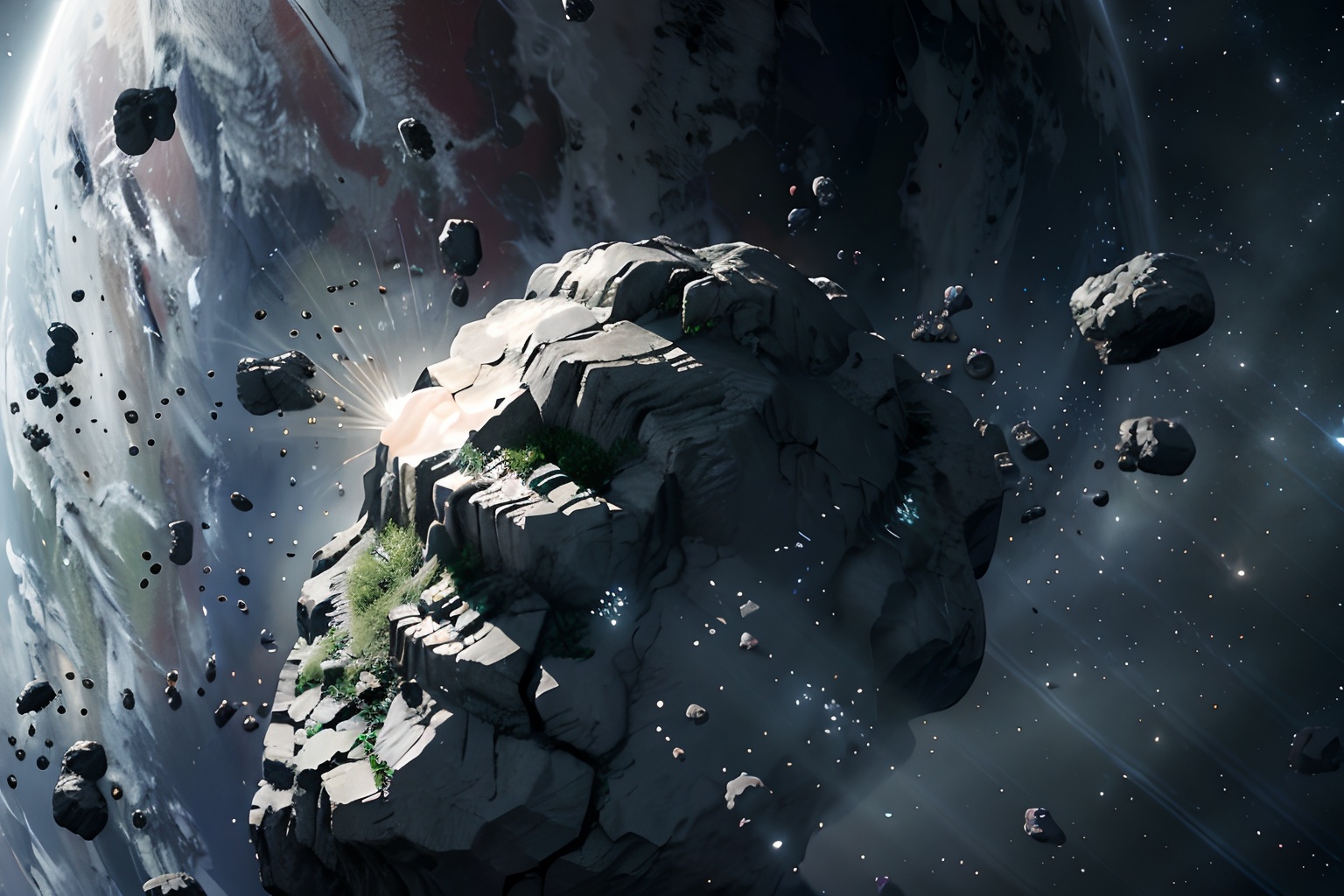 3d, realistic, highres, high quality, octane render, detailed, 4k wallpaper, sci-fi,eveonline, star citizen, cinematic light,(masterpiece), depth of field,  scenery, spacerock-scatter style, <lora:scatter rocks_20231128185243-000004:0.9>