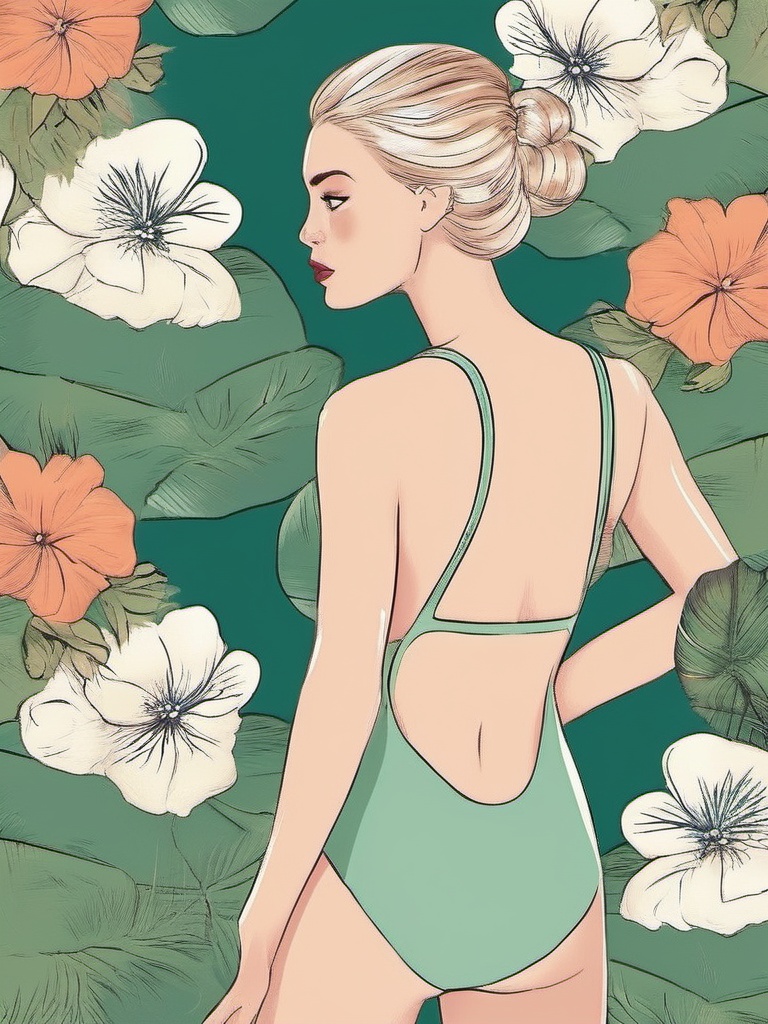 1NK ,  ,  illustration of a young woman in a swimsuit. She is standing with her back to the viewer on Tensor.Art