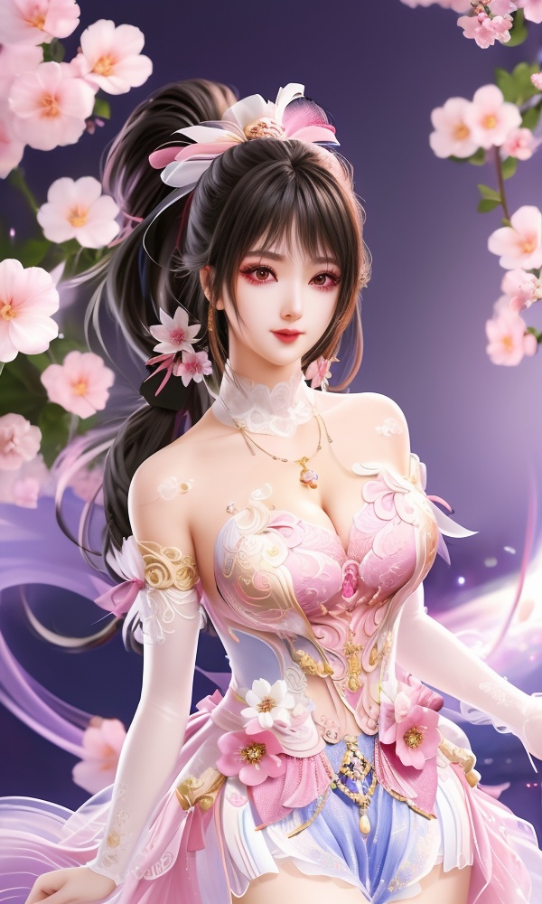 (,1girl, ,best quality, ),looking at viewer, <lora:454-DA-永劫无间-斗罗大陆-小舞:0.8> ,ultra detailed background,ultra detailed background,ultra realistic 8k cg,, ,masterpiece, (( , )),, , , hyper blossom,    (cleavage), (), ,,