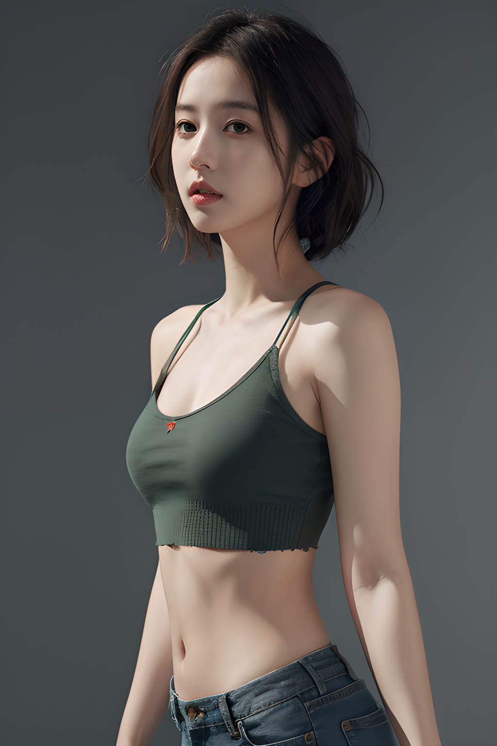 <lora:0818_05:0.7>,simple background,green_midriff,torn_clothes,, 1girl,realistic,masterpiece, best quality, photorealistic, HDR,detail