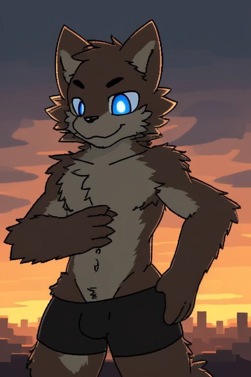 ((Male)),  furry sexy,  A sultry close-up shot of a male furry figure with a confident smirk on Tensor.Art