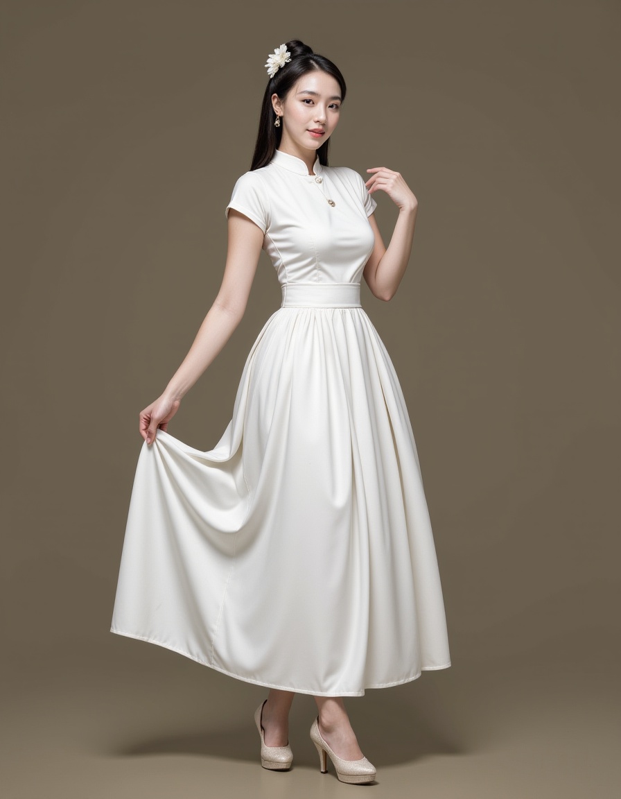 1girl,full body,realistic,white chinese dress,