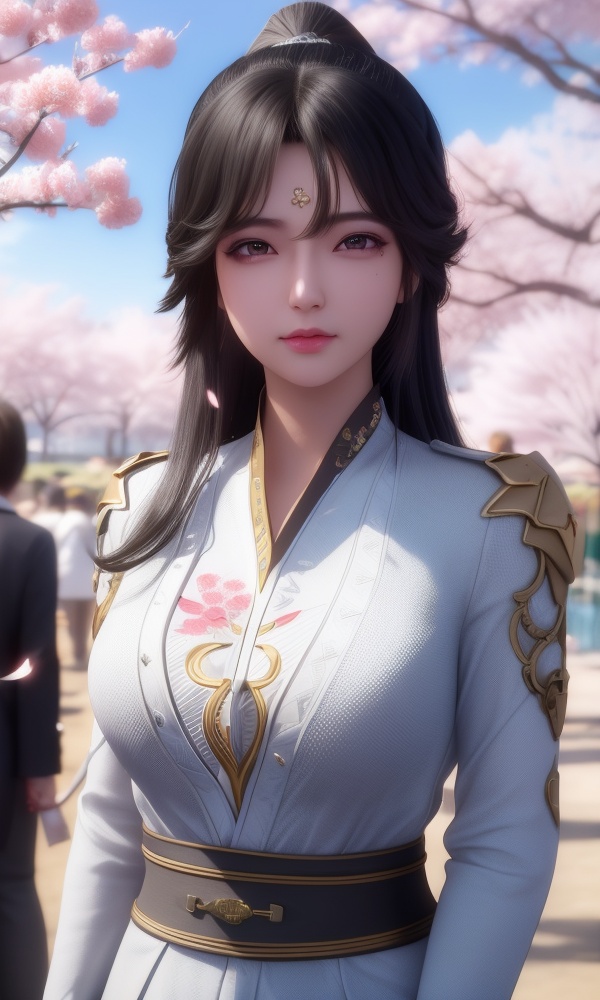 (,1girl, ,best quality, ),looking at viewer, <lora:373-DA-仙逆-周紫虹:0.8> ultra detailed background,ultra realistic 8k cg,ultra detailed 8k cg,masterpiece,upper body,  (( , )),, ,science fiction,mole, ultra realistic 8k cg, ,tamari \(flawless\),   ,outdoors, sun,sunlight, cherry blossoms,      (()), (),