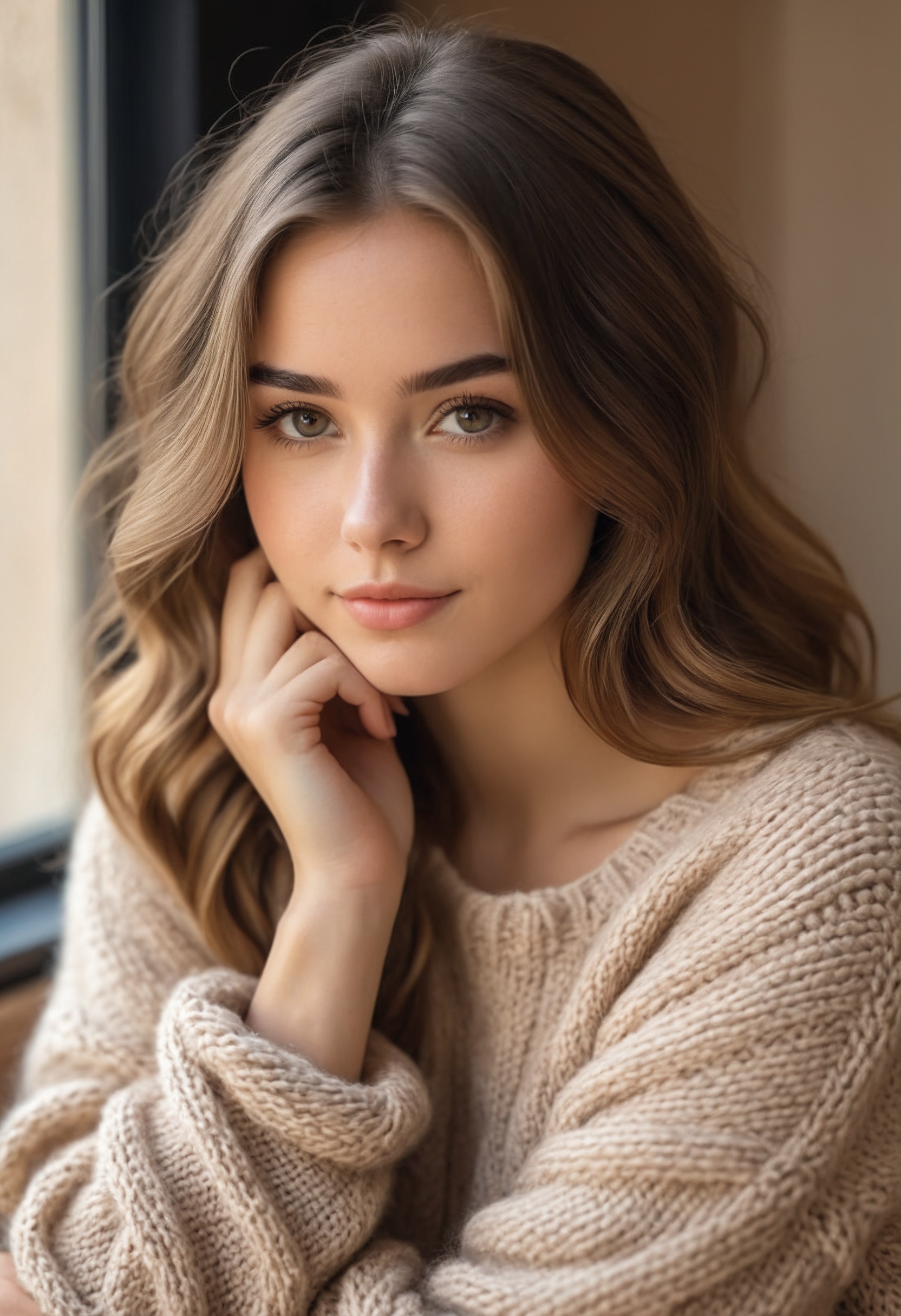 1girl,  beautiful young woman,  cozy knit sweater on Tensor.Art