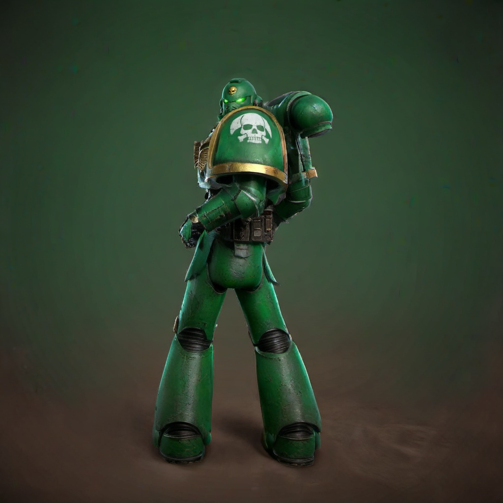 a green spacemarine robot,  looking over his shoulder,  dust on Tensor.Art
