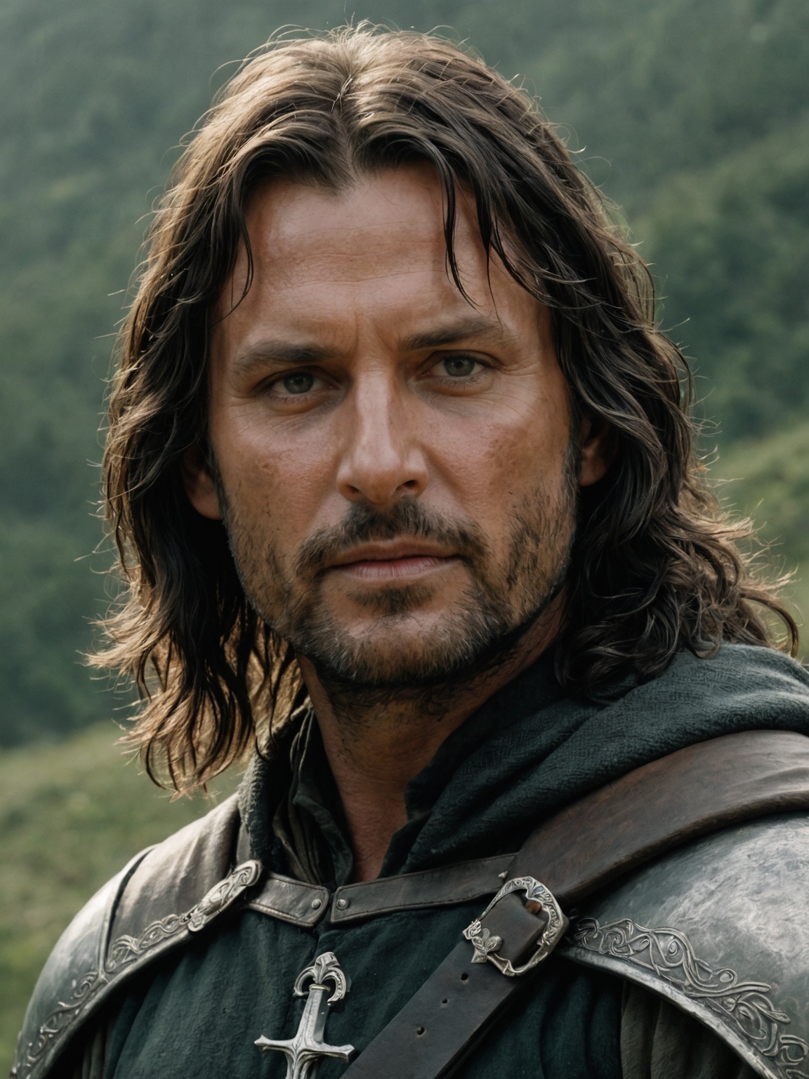 photo of the warrior Aragorn from Lord of the Rings,  film grain,  cinematic film still on Tensor.Art