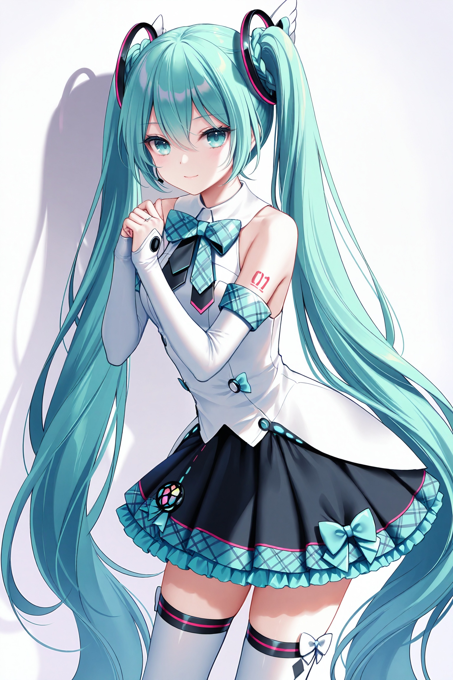 masterpiece,best quality,newest,absurdres,highres,soft shadows,photorealistic,(chen bin:0.5),(hiten \(hitenkei\):0.4),(rimuu:0.5),(mignon:0.5),(sheya:0.6), <lora:MMM2017XLNAI:1> magical mirai miku \(2017\),hair ornaments,frilled skirt,black skirt,elbow gloves,thigh boots,