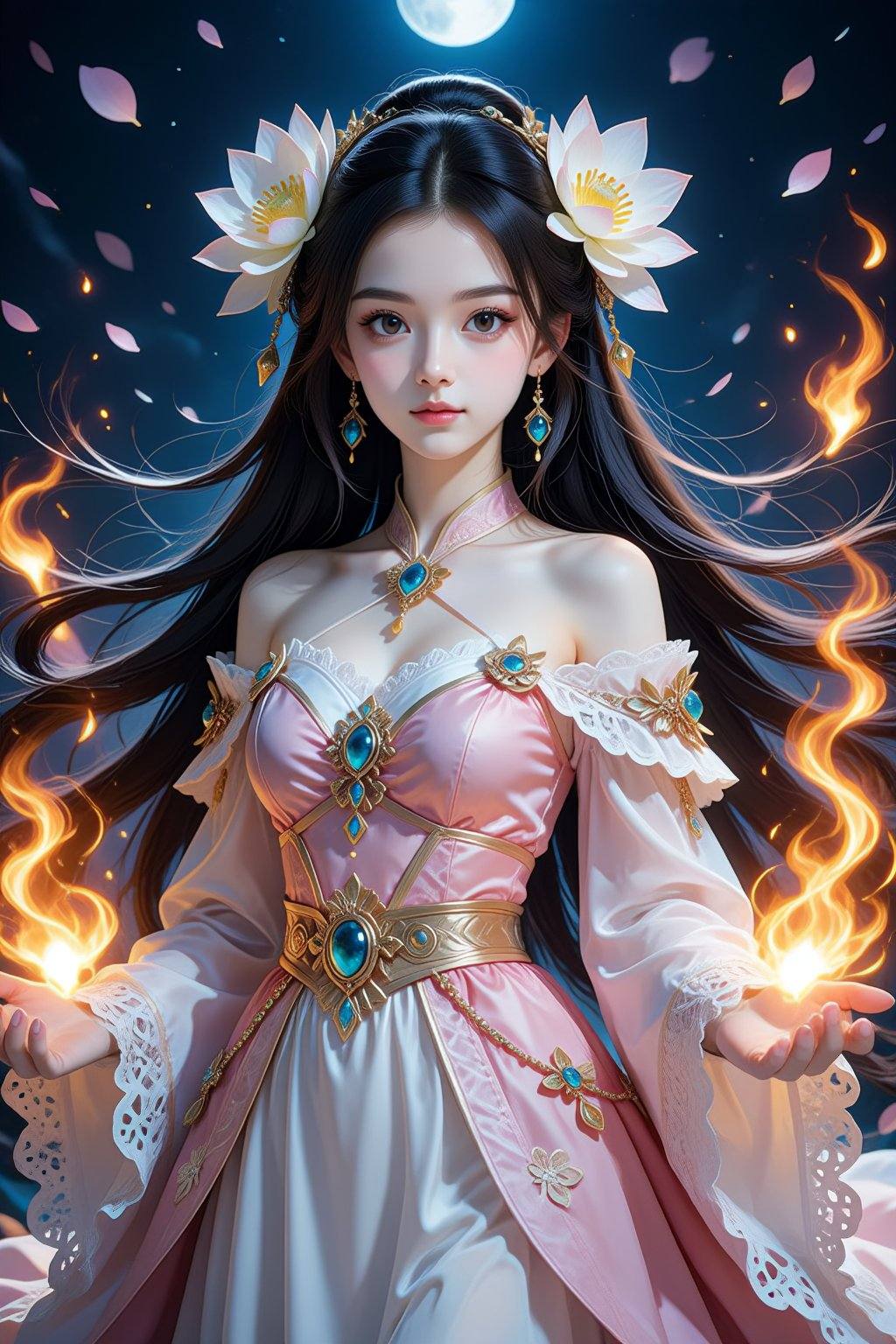 This is a highly detailed,  digital illustration in a fantasy art style,  featuring a young woman with an ethereal on Tens...