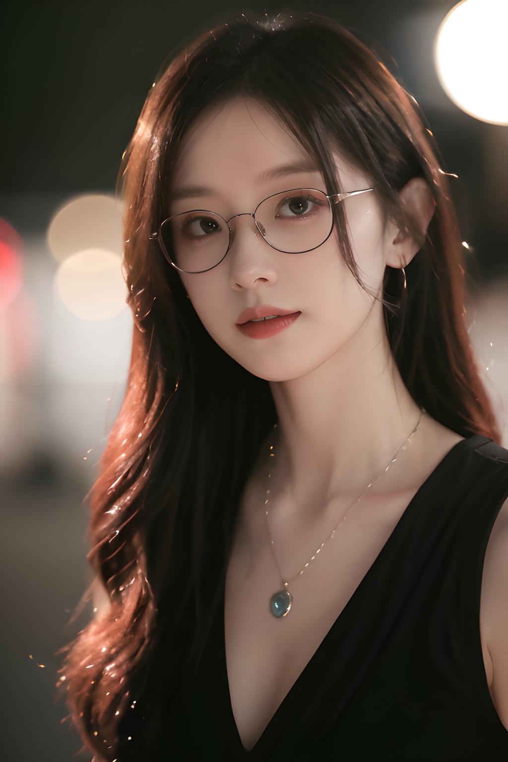 <lora:0826_09:0.7>best quality,masterpiece,highres,cg,1girl,Photograph,high resolution,8k, blue long hair,dark,Gothic,Dingdall effect,film grain,canon (company),bokeh,glasses,red hair,necklace, 1girl,realistic,masterpiece, best quality, photorealistic, HDR,detail