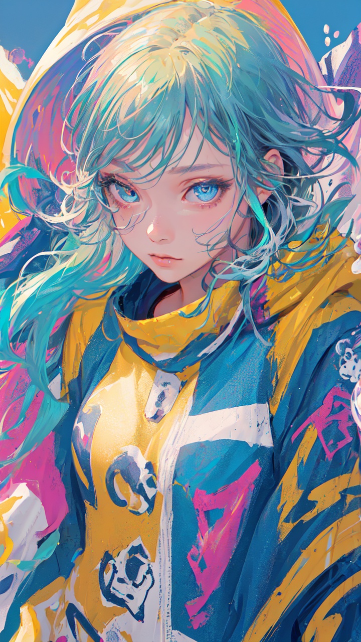 (masterpiece), (best quality), (ultra detailed),(disheveled hair),(illustration), (1girl), (Fashionable clothing), standing,Fashion model,looking at viewer, (interview), (simple background),beautiful detailed eyes,delicate beautiful face,Floating,(high saturation),(colorful splashes),colorful bubble,(shining),focus on face,(realistic:1.35)