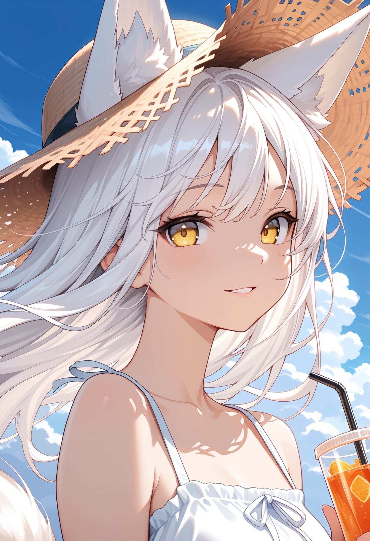 1girl,  fox tail,  white hair on Tensor.Art