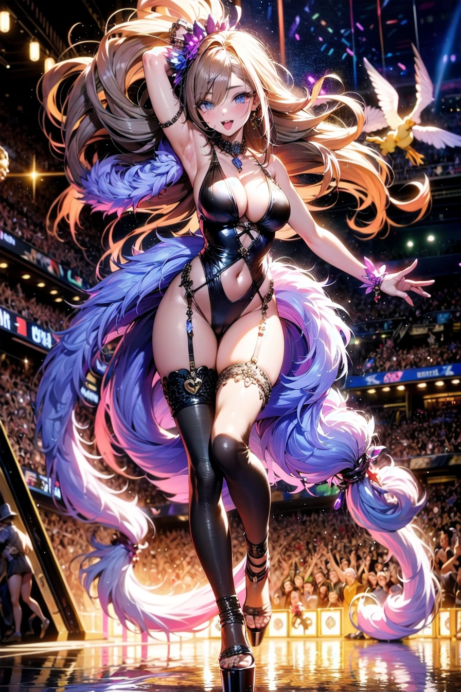 The Naughty Burlesque: Embracing the art of tease,  she combines playful movements,  feather boas on Tensor.Art