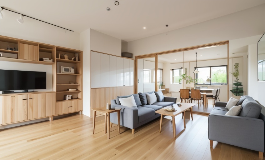 book, cabinet, chair, couch, indoors, instrument, jinchou, lamp, livingroom, no humans, pillow, plant, plate, refrigerator, scenery, shelf, sink, speaker, table, white shirt, window, wooden floor, <lora:SD1.5_JinchouRoom1.28:0.7>