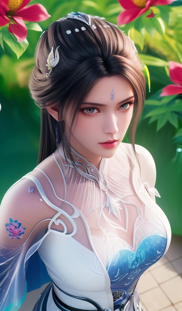 <lora:611-DA-诛仙-陆雪琪-V3:0.8>(,1girl, ,best quality, ),looking at viewer,  ,,ultra detailed background,ultra detailed background,ultra realistic 8k cg,, ,masterpiece, (( , )),ultra realistic 8k cgSurrounded by strange, movie perspective, advertising style, Colorful background, splash of color A beautiful woman with delicate facial features,tattoo all over body, flower arms,from above,