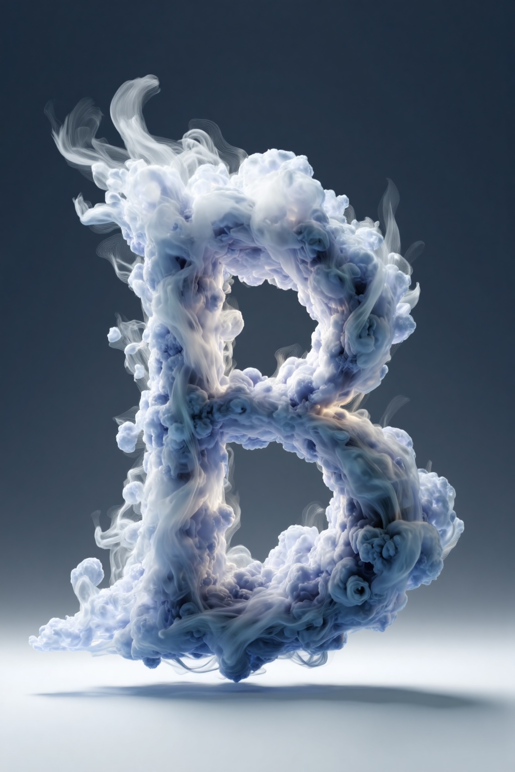 beijihui,3D icon design of letter 'B',**** of billowing smoke mist with soft gradients and fluid motion,hyperrealistic,hyperdetail,front view,studio lighting,100mm lens,white solid background,