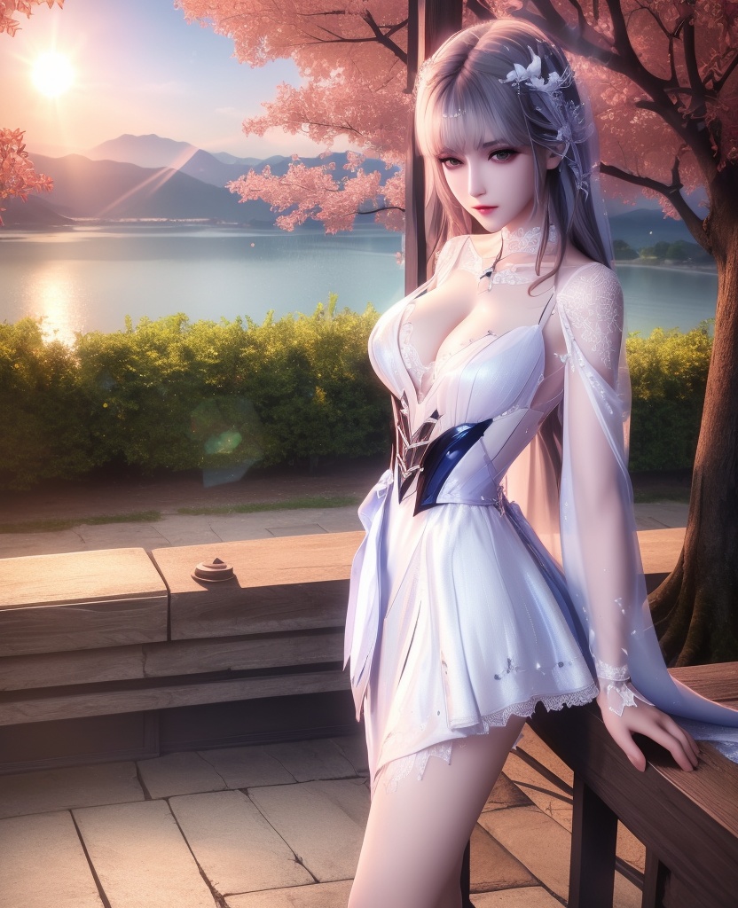 <lora:587-DA-神印王座-圣采儿-觉醒:0.8>(,1girl, ,best quality, ),looking at viewer,  ,, ultra detailed background,ultra detailed background,ultra realistic 8k cg,,masterpiece, (( , )), fiction,mole,  ,     ,see-through, lace, (cleavage),(((, solo, sun, , bare_tree, )))