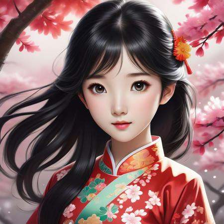 (((child,little girl ,little girl face,cute,yong))), upper body,((((black hair)))), (solo:1.5), ((extremely?detailed)), ((detailed face)), illustration, Chinese ink painting, (((masterpiece))), (((best quality))), (((Watercolor))), ((Chinese Brush Painting)), (((extremely delicate and beautiful)))), ultra-detailed, (((beautiful detailed eyes))),(((qipao))), (cheongsam), (Chinese style),((red ink)), smile, long hair,? beautiful?detailed?eyes, beautiful?detailed?hair,((( flying petals))),  ((((floating hair)))) ,(((flowing))),clear face,