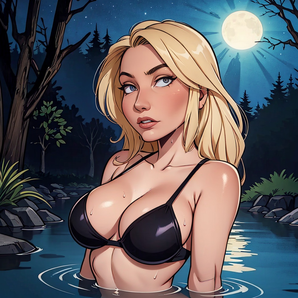 A blonde woman with long,  wet hair,  piercing gray eyes on Tensor.Art